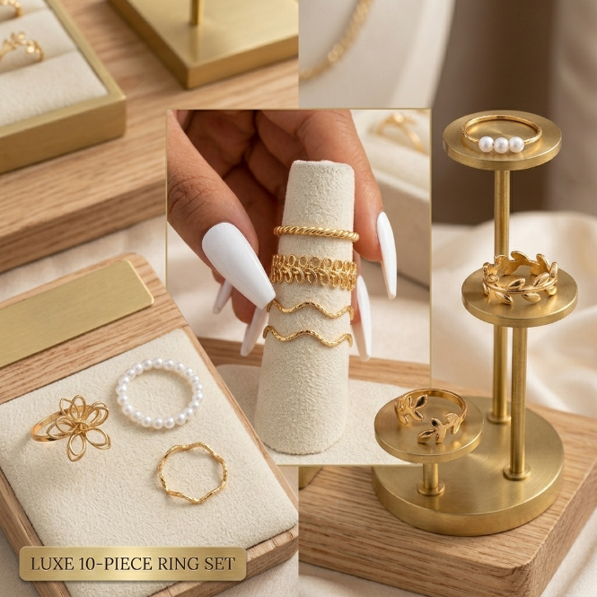 10Pcs Women's Ring Set Open Ring Pearl Ring Flower Ring High Quality Zircon Simple Lightweight Luxury Women's Open Ring