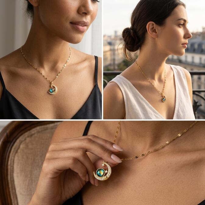 Lady's Necklace Dolphin Star Pendant Necklace Bohemian Style Fashion Women Gold Blue Stone Diamond Exaggerated Jewelry For Daily Party Gift