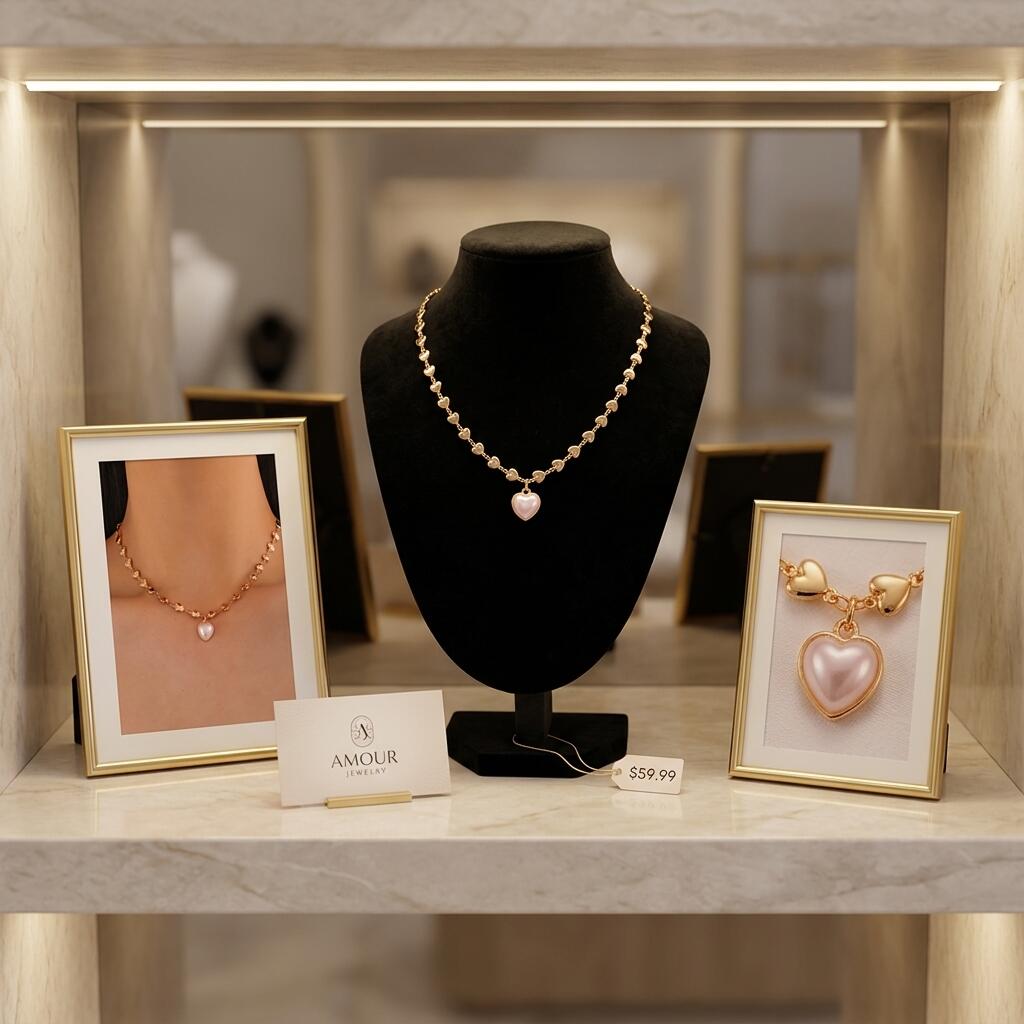 UPHUI Lady's Necklace 18K Gold Plated Heart Chain Choker With Delicate White Mother Of Pearl Heart Pendant Skin Friendly Hypoallergenic Lightweight Elegant Fashion Accessories Suitable For Daily Wear