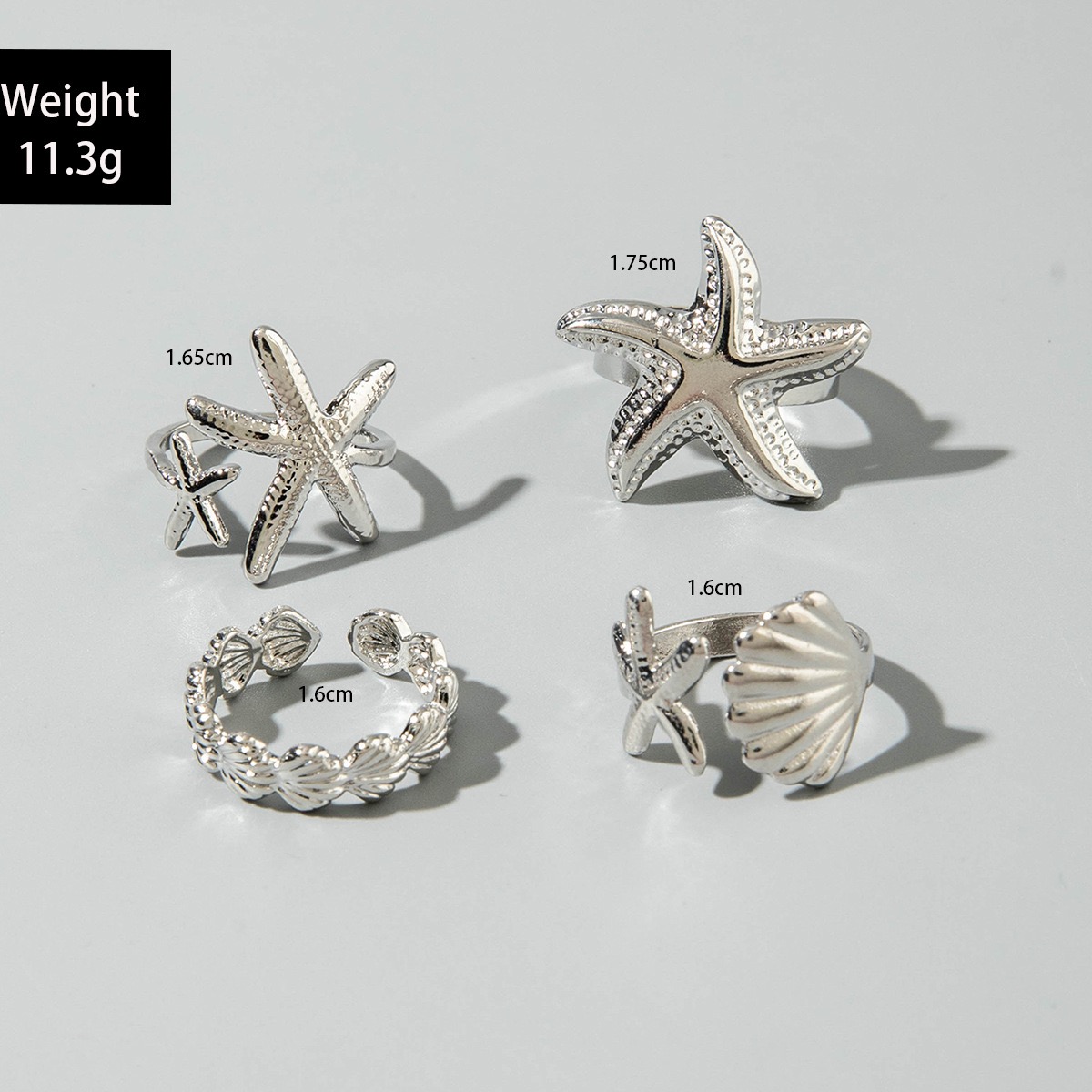 4PCS Women's Rings Set Starfish Shell Leaf Ring Ocean Style Fashion Women Gold Stackable Exaggerated Jewelry Set For Daily Use Party Nightclub Beach Trip Summer Vacation Birthday Gift For Her