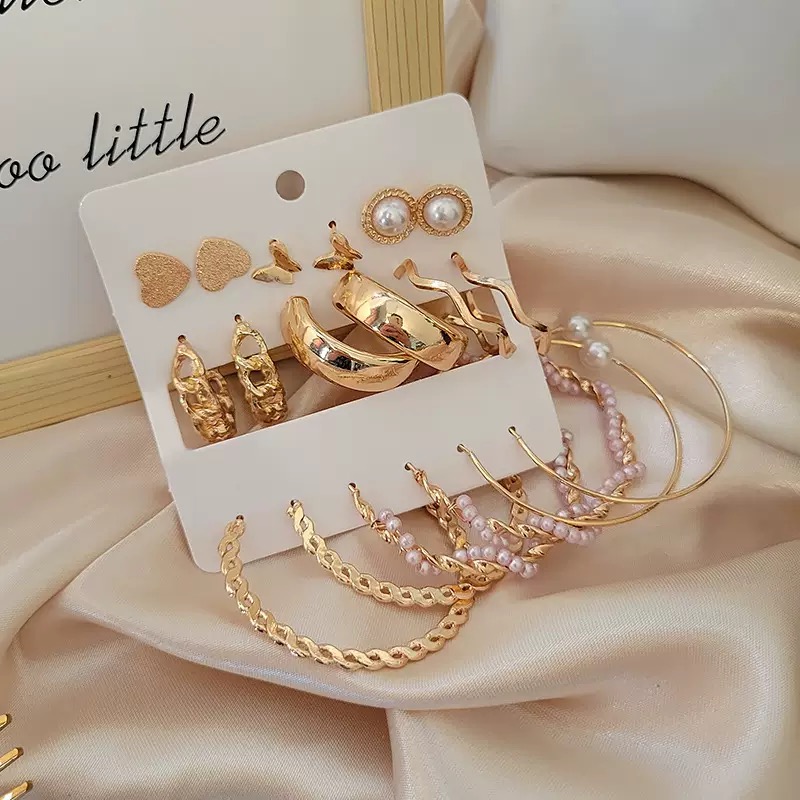 18 PCS Set Earrings Oversized Earrings Hoop Exaggerated  Metal Chain Love Butterfly Wide Circle Pearl Delicate Elegance For Shopping And Mtching Everyday Wear Or Gifts