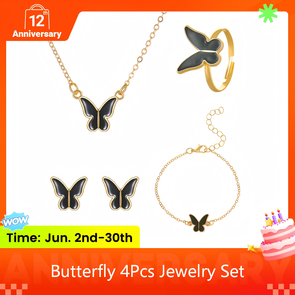 5PCS Women's Jewelry Set Earrings Necklaces Bracelets Rings Fashion Butterfly Jewelry Set Women's Butterfly Jewelry Couple Gifts