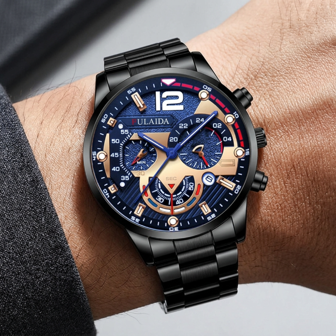 Men Watches Fashion Sport Men's Stainless Steel Case Steel Band Quartz Analog Wrist Watch