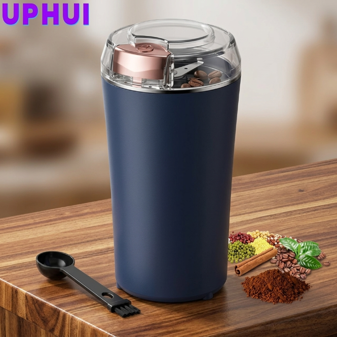UPHUI Electric Coffee Grinder Spice Grinder Coffee Bean And Vanilla Grinder Equipped With A Brush Spoon And One Button Stainless Steel Grinding Suitable For Vanilla Peanut Grain And Bean Grinding