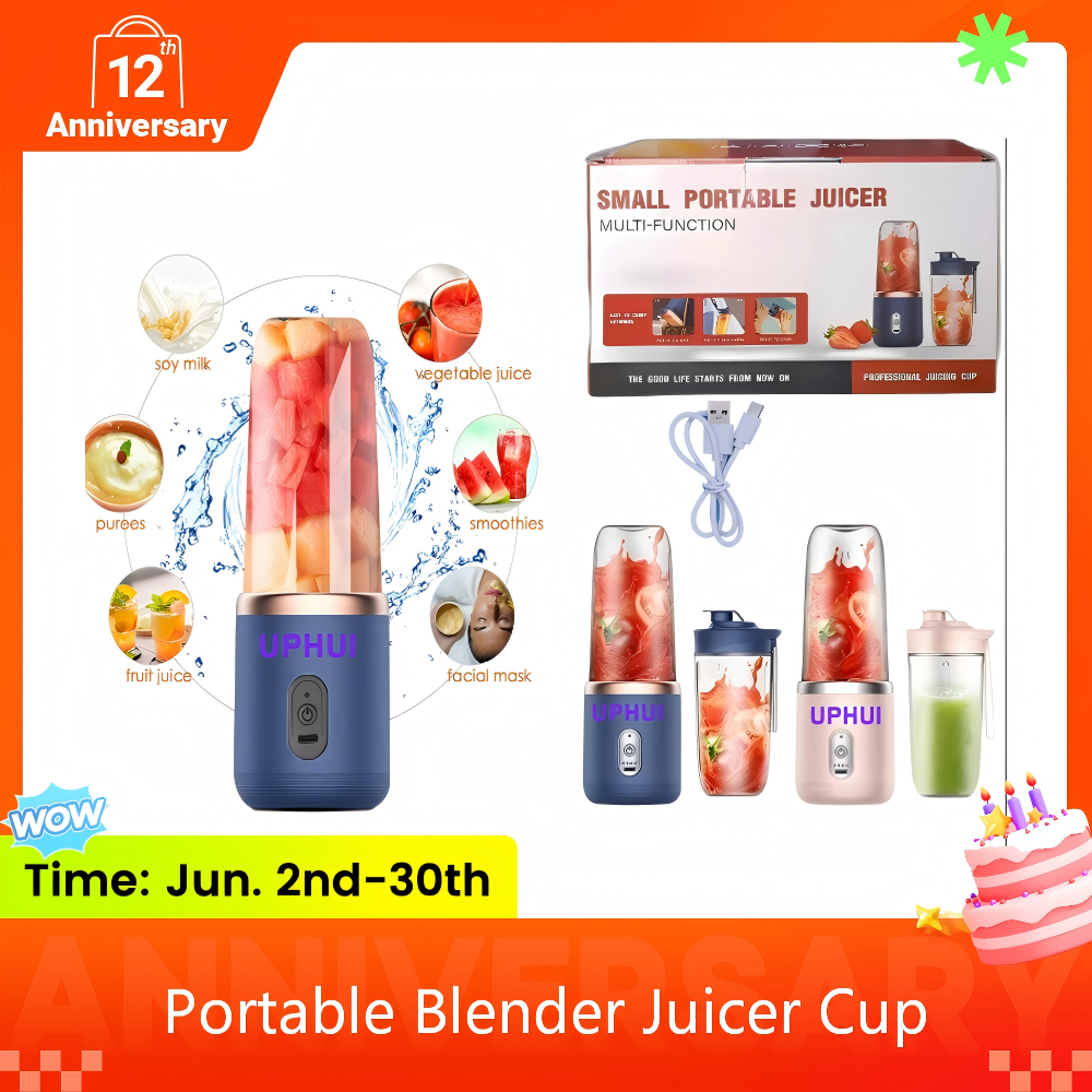 UPHUI Personal Blender For Shakes And Smoothies Portable Mixer Fruit Juicer USB Rechargeable With 6 Blades Handheld Blenders For Sports Travel And Outdoors Small Electric Mini Blender