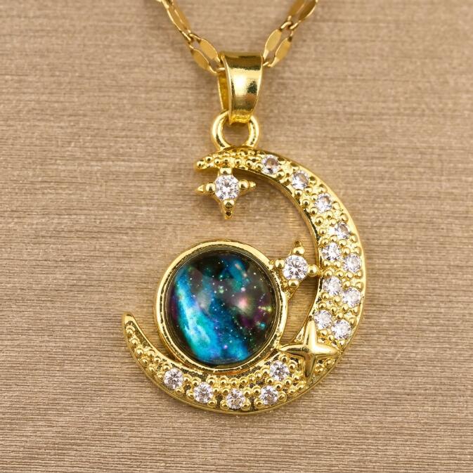 Lady's Necklace Dolphin Star Pendant Necklace Bohemian Style Fashion Women Gold Blue Stone Diamond Exaggerated Jewelry For Daily Party Gift