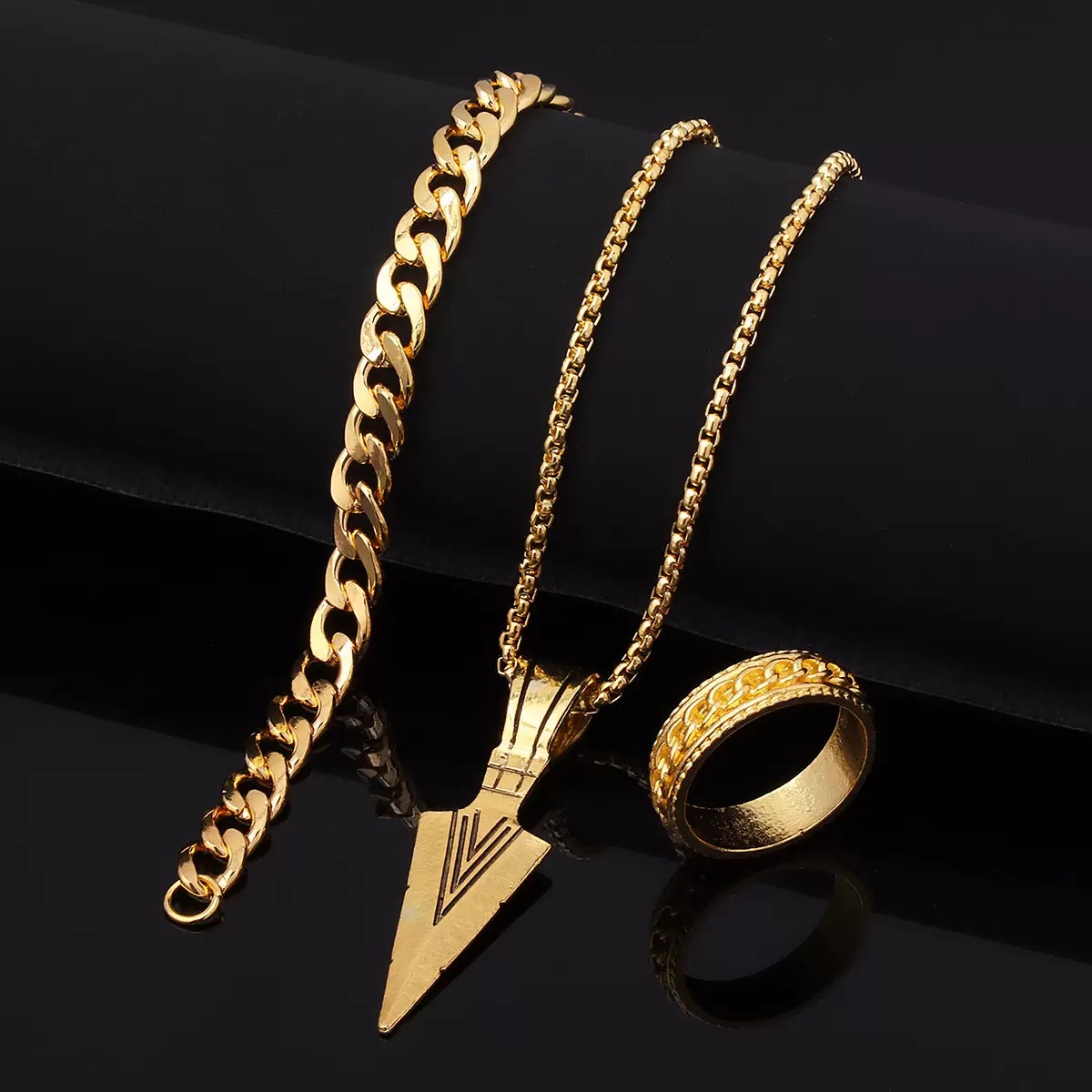 4PCS Men's Watch Set  Jewelry Set Gold Plated Bracelet Necklace Ring Combo Luxury Business Casual Fashion Wristwatch Set For Daily Wear Party Nightclub Dating Birthday Anniversary Gift For Him