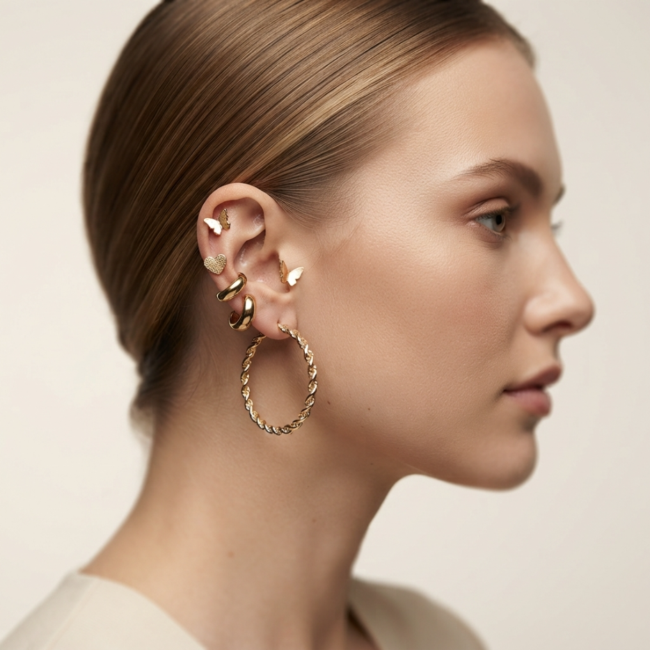 18 PCS Set Earrings Oversized Earrings Hoop Exaggerated  Metal Chain Love Butterfly Wide Circle Pearl Delicate Elegance For Shopping And Mtching Everyday Wear Or Gifts