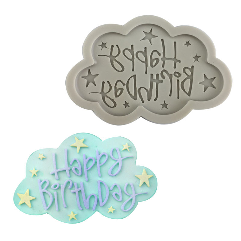 Happy Birthday English Cake Mold DIY Silicone Sugar Turning Tool H1723