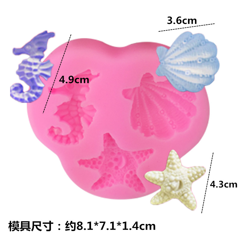 Large and small fishtail silicone mold ocean series seahorse starfish sugar turning decorative tool chocolate drop plaster