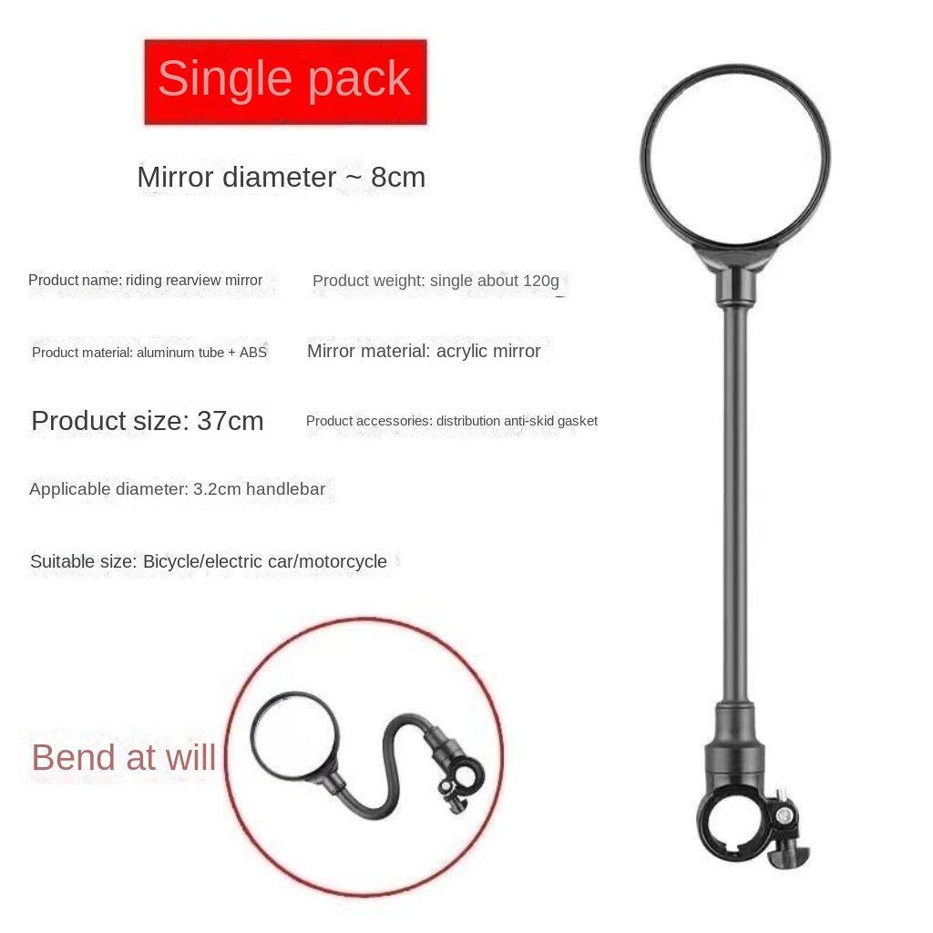 Universal Bike Mirror, Adjustable 360° Rotatable Rear View Mirror, Convex Safety Mirror for Mountain Bike, E-Bike, Tricycle & Scooter, Wide Angle Cycling Accessories