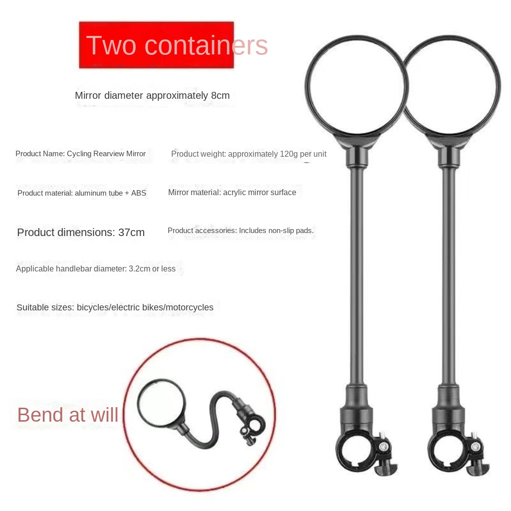 Universal Bike Mirror, Adjustable 360° Rotatable Rear View Mirror, Convex Safety Mirror for Mountain Bike, E-Bike, Tricycle & Scooter, Wide Angle Cycling Accessories