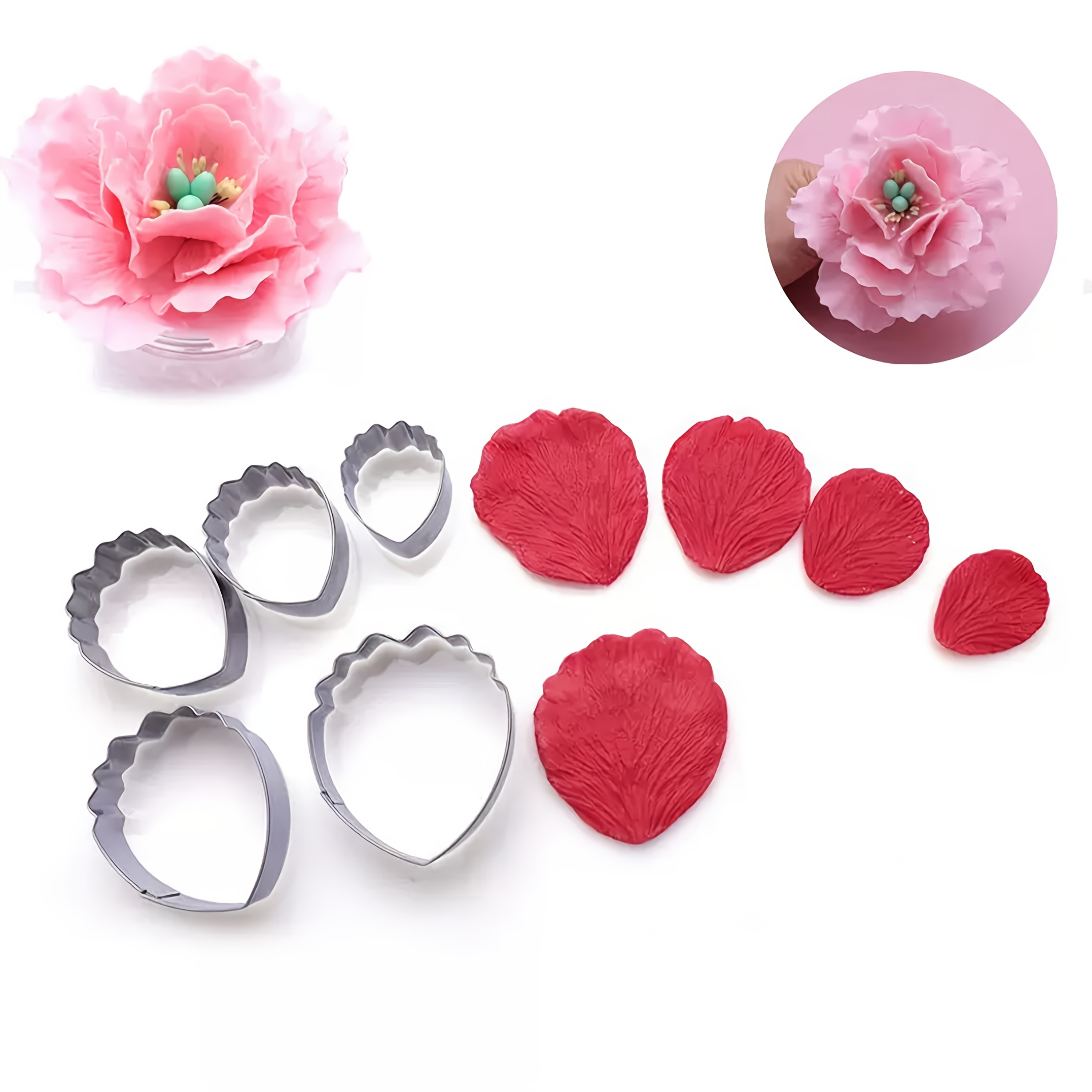 5pcs Stainless Steel Petal Cake Mold Set - Peony Petals/Rose Petals, Perfect for , Gum Paste, and Crafts | Elegant Cake Decorating Petal Molds, Easy-to-Use Baking Tool Set