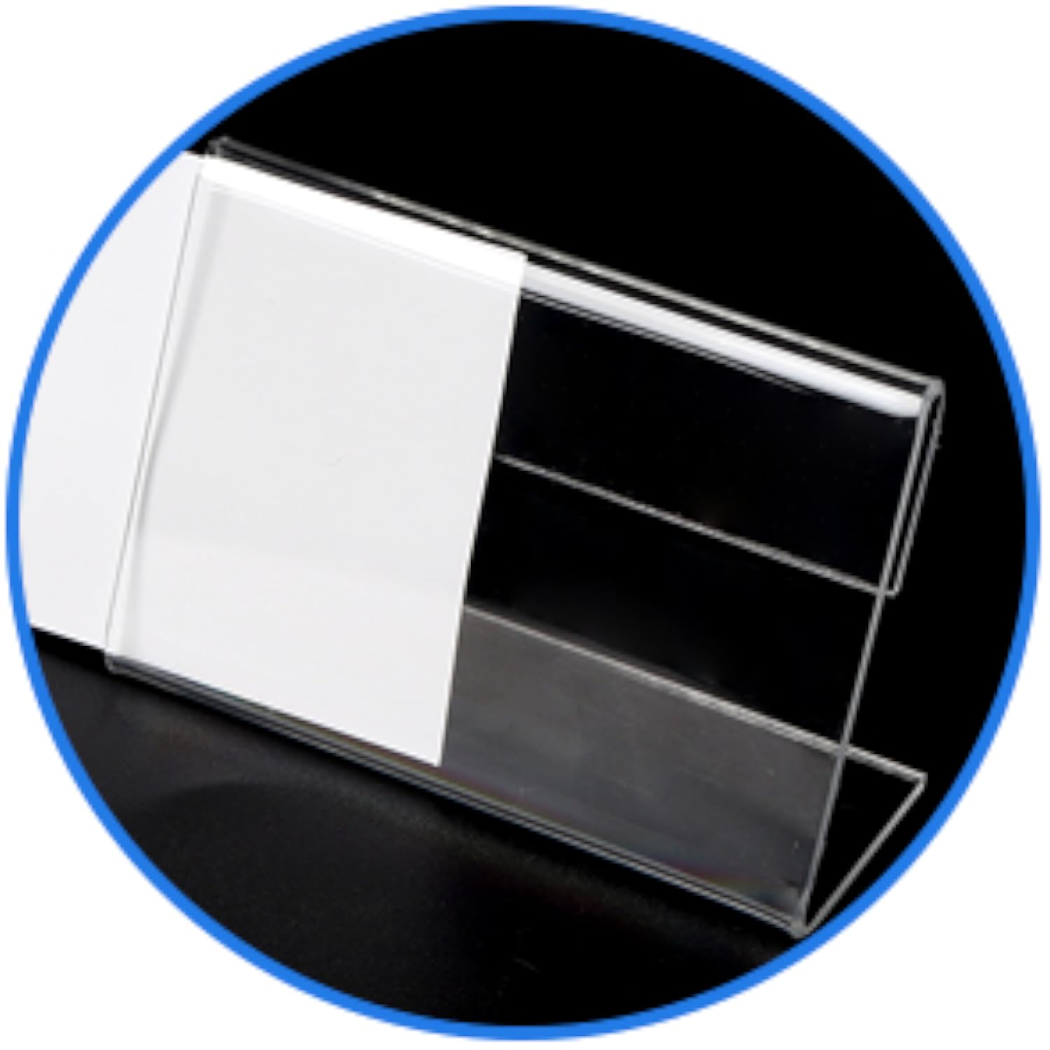 Mini Acrylic Sign Holder Name Card Price Tag Label Holder with 36 PCS Blank Labels Slanted L-Shape Plastic Name Card Price Card Tag Label Counter Top Stand