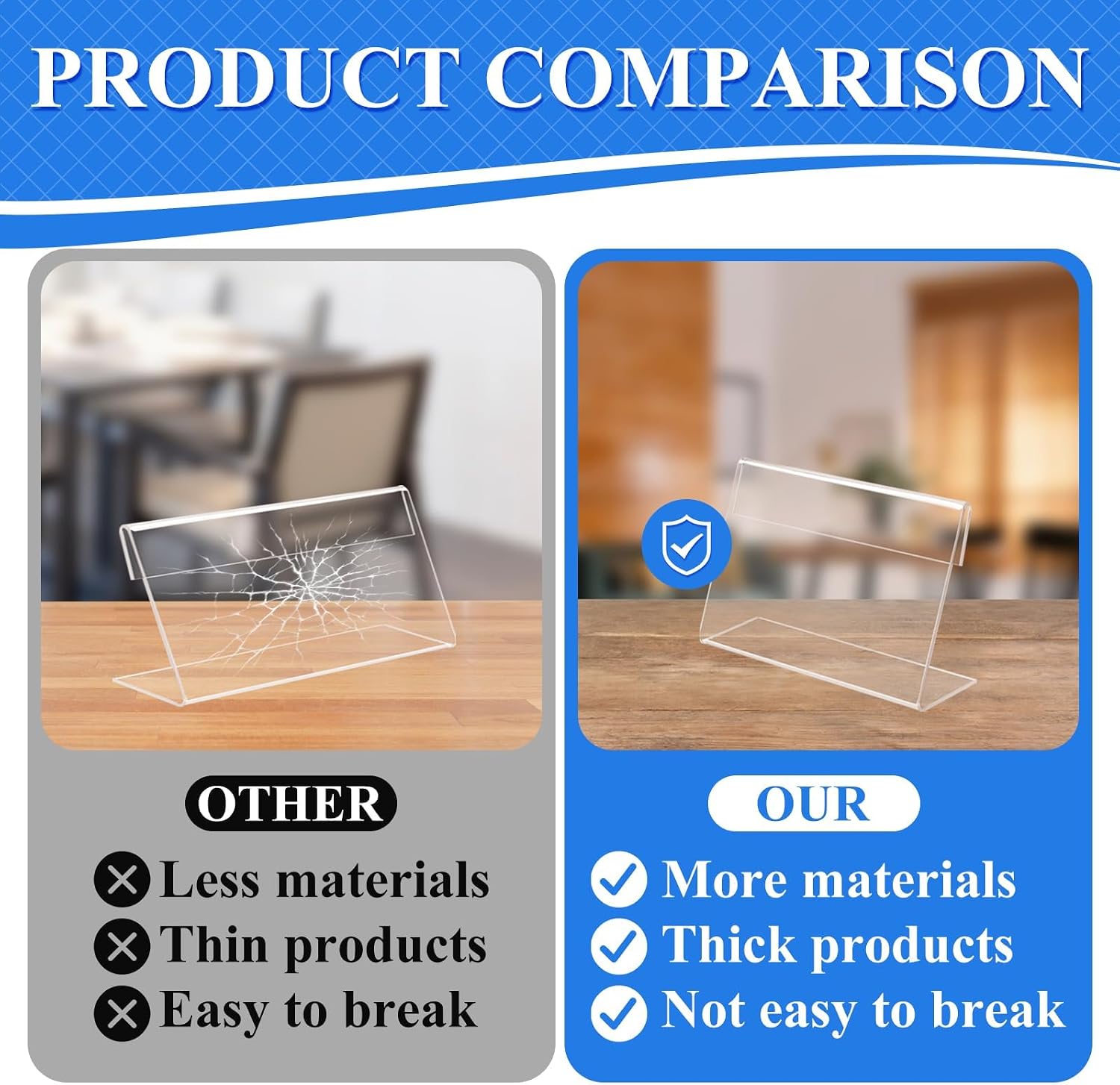 Mini Acrylic Sign Holder Name Card Price Tag Label Holder with 36 PCS Blank Labels Slanted L-Shape Plastic Name Card Price Card Tag Label Counter Top Stand