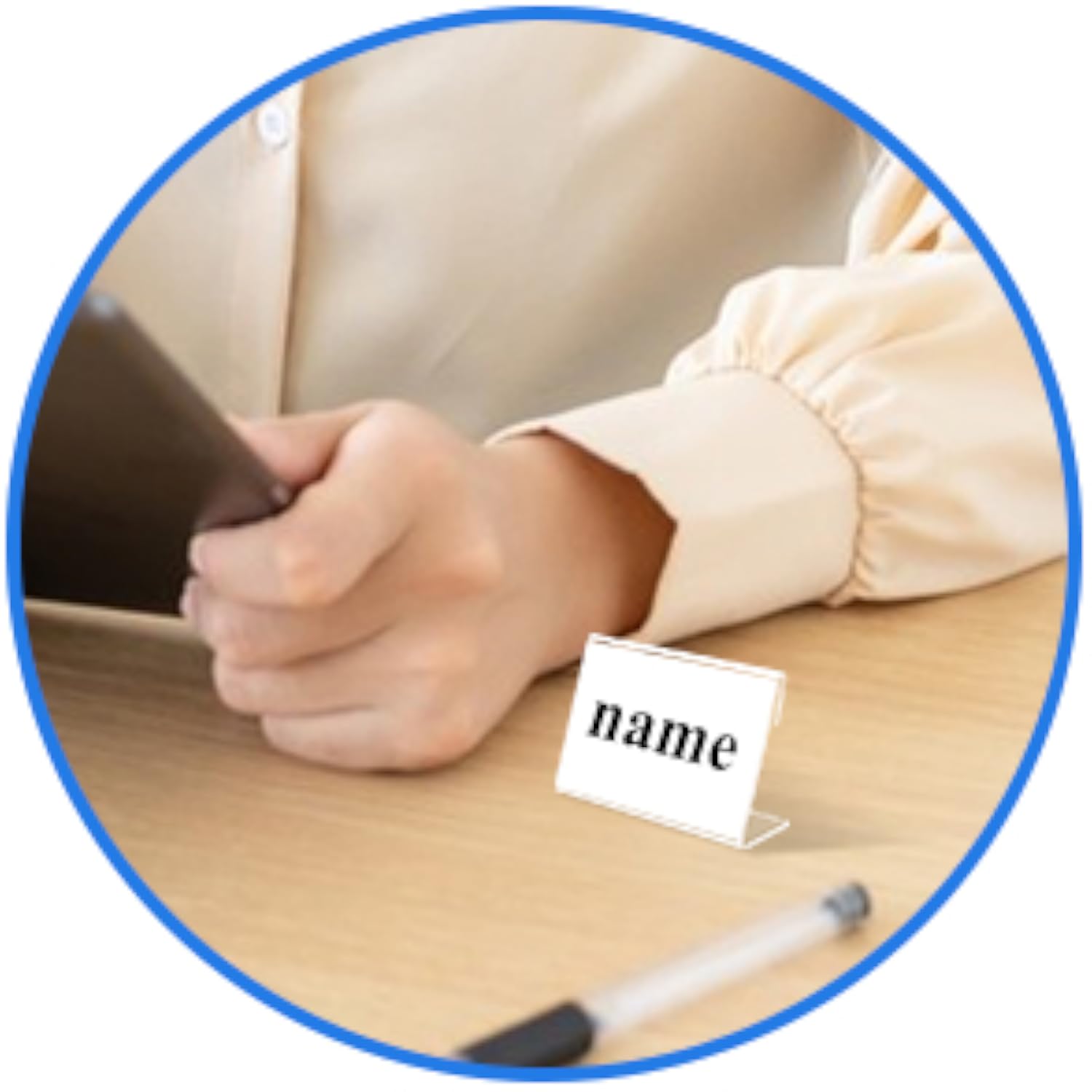 Mini Acrylic Sign Holder Name Card Price Tag Label Holder with 36 PCS Blank Labels Slanted L-Shape Plastic Name Card Price Card Tag Label Counter Top Stand