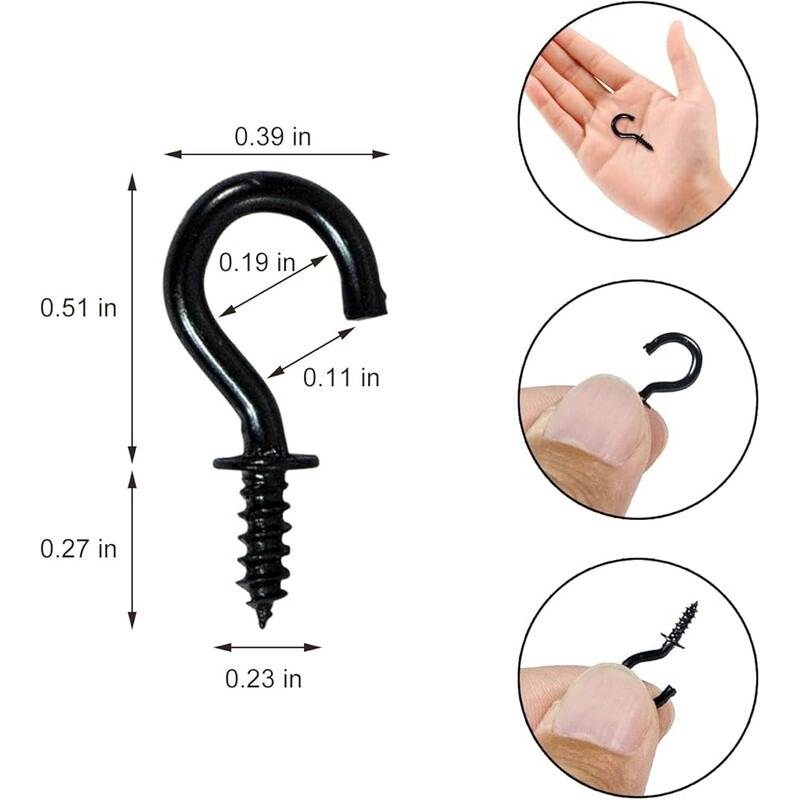 30 Pcs Black Screw Hooks Metal Hanging Plants Cups Keys Lights Storage New