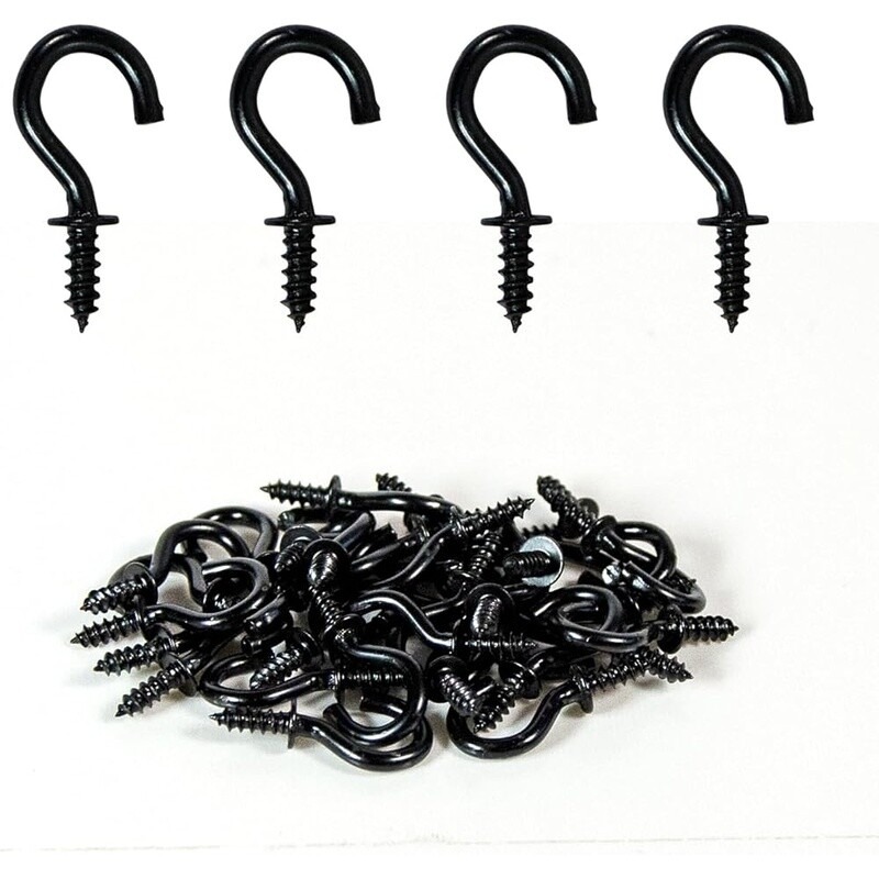 30 Pcs Black Screw Hooks Metal Hanging Plants Cups Keys Lights Storage New