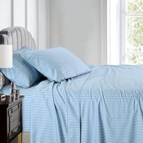 CLEARANCE OFFER  Striped Cotton Bed Sheet Set - 4 Pieces (2 Bedsheets, 2 Pillowcases) - Size 6x7