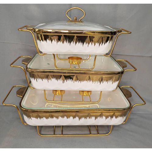 CLEARANCE OFFER Ceramic 3pc chaffing dishes set with glass lids