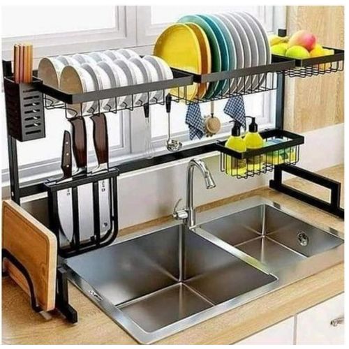 CLEARANCE OFFER 2-Tier Over Sink Dish Drainer - Black Stainless Steel, Space-Saving Rack for Plates & Bowls