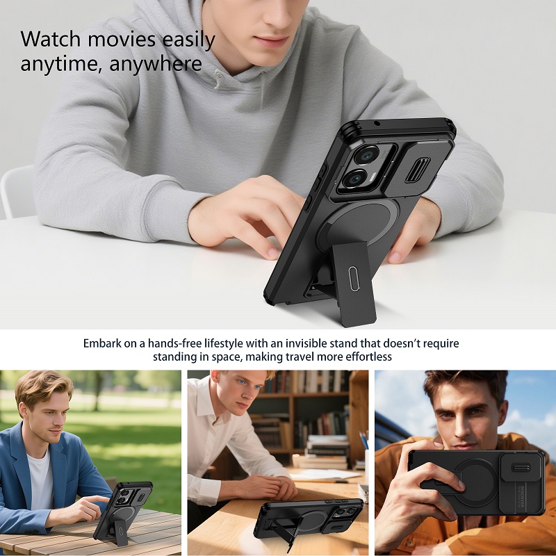 Luxury Slide Camera Lens Case for Motorola Moto G Stylus 5G 2024, with Camera Protective Cover & Kickstand, Shock-Absorbing Double-Layer Phone Case