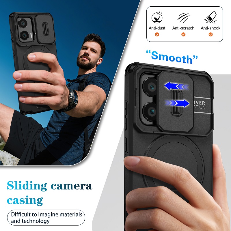 Luxury Slide Camera Lens Case for Motorola Moto G Stylus 5G 2024, with Camera Protective Cover & Kickstand, Shock-Absorbing Double-Layer Phone Case