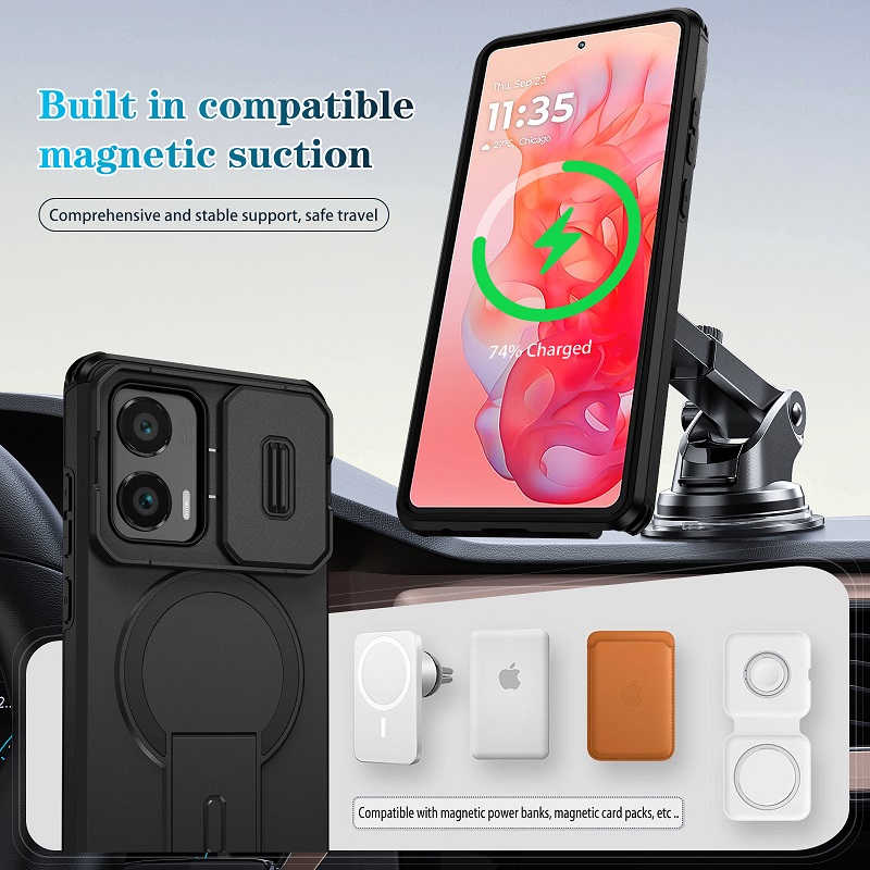 Luxury Slide Camera Lens Case for Motorola Moto G Stylus 5G 2024, with Camera Protective Cover & Kickstand, Shock-Absorbing Double-Layer Phone Case