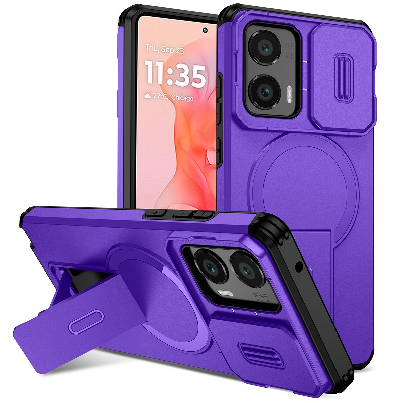 Luxury Slide Camera Lens Case for Motorola Moto G Stylus 5G 2024, with Camera Protective Cover & Kickstand, Shock-Absorbing Double-Layer Phone Case