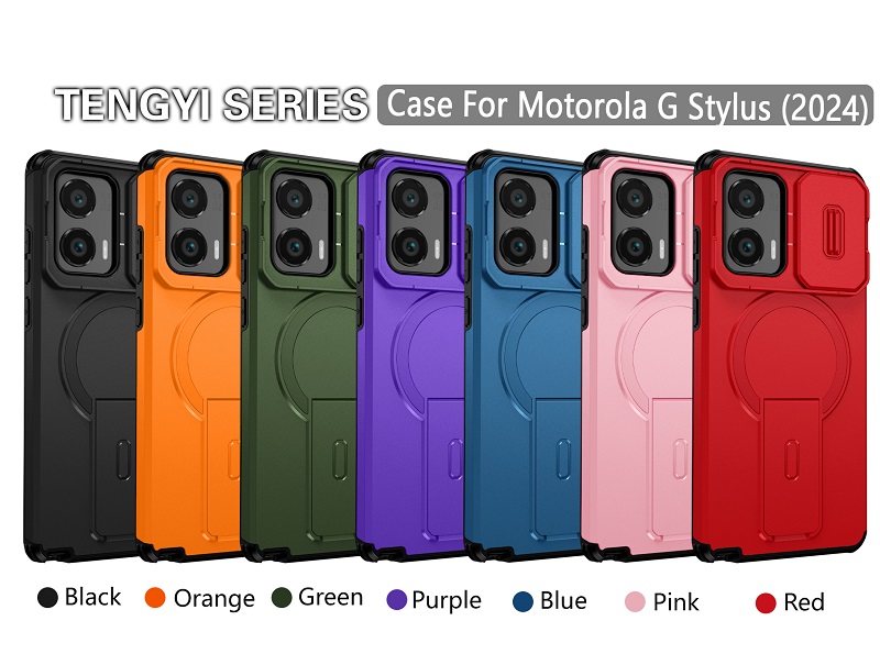 Luxury Slide Camera Lens Case for Motorola Moto G Stylus 5G 2024, with Camera Protective Cover & Kickstand, Shock-Absorbing Double-Layer Phone Case