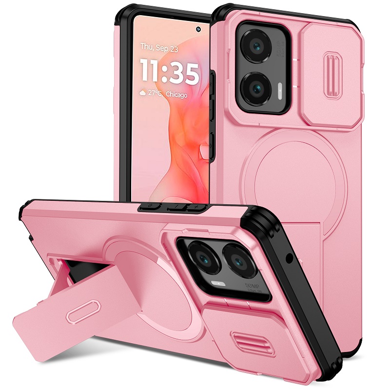 Luxury Slide Camera Lens Case for Motorola Moto G Stylus 5G 2024, with Camera Protective Cover & Kickstand, Shock-Absorbing Double-Layer Phone Case