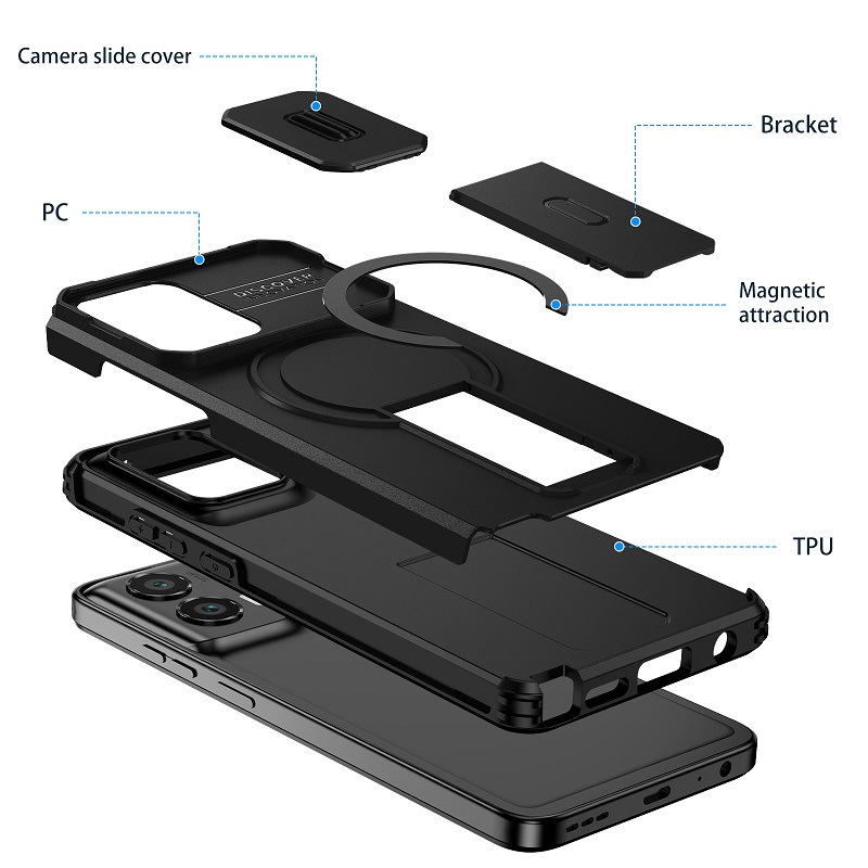 Luxury Slide Camera Lens Case for Motorola Moto G Stylus 5G 2024, with Camera Protective Cover & Kickstand, Shock-Absorbing Double-Layer Phone Case