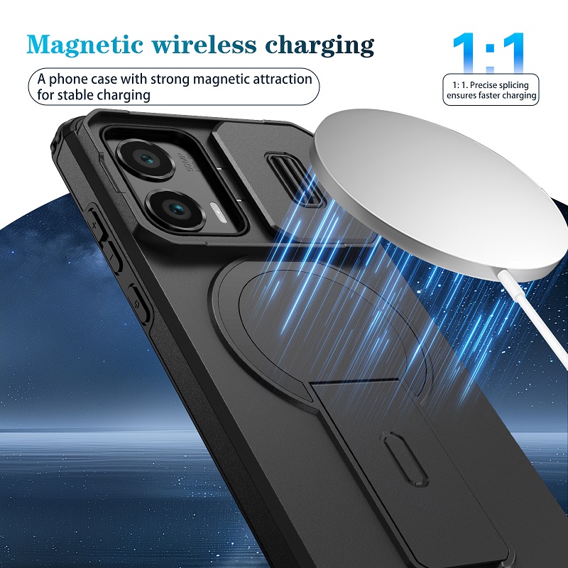 Luxury Slide Camera Lens Case for Motorola Moto G Stylus 5G 2024, with Camera Protective Cover & Kickstand, Shock-Absorbing Double-Layer Phone Case