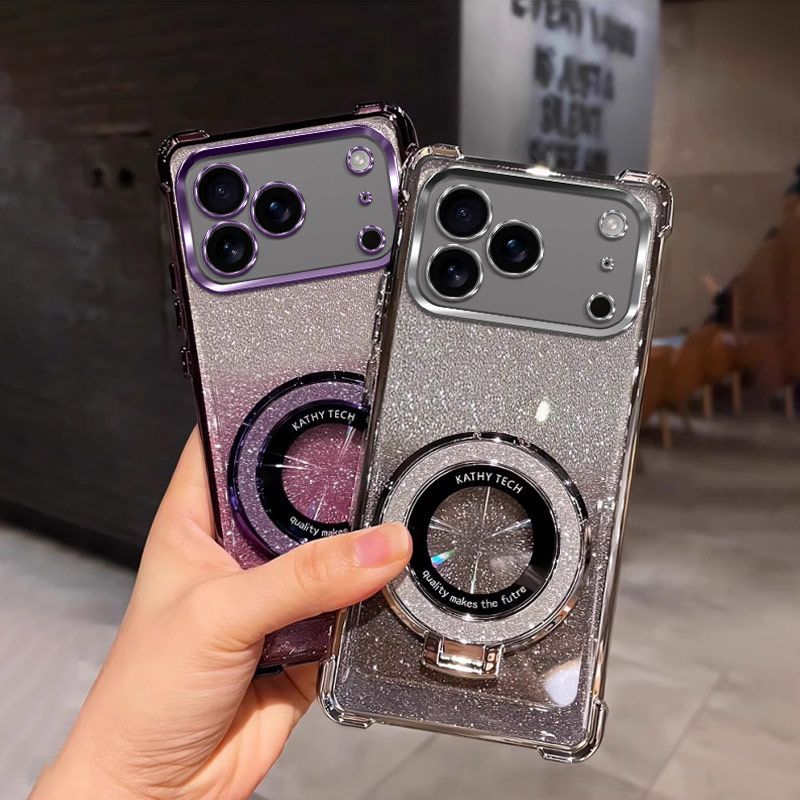 Luxury Magnetic Support Transparent Glitter Powder Phone Case For Tecno Spark 50 4G Fall Prevention Protective Cover