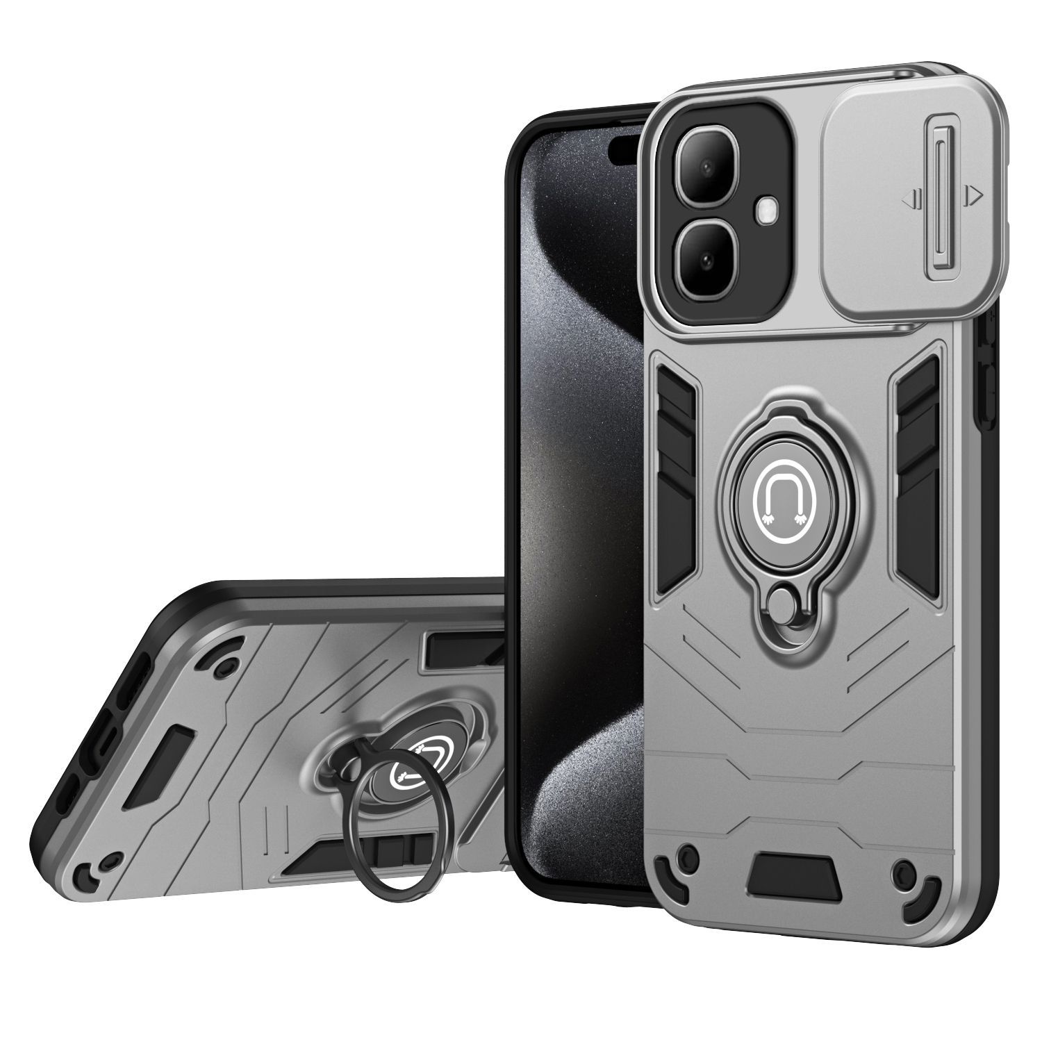 Shockproof TPU Hard PC Camera Protector Phone Case for Infinix Smart 20 4G Ring Stand Holder Back Cover Case