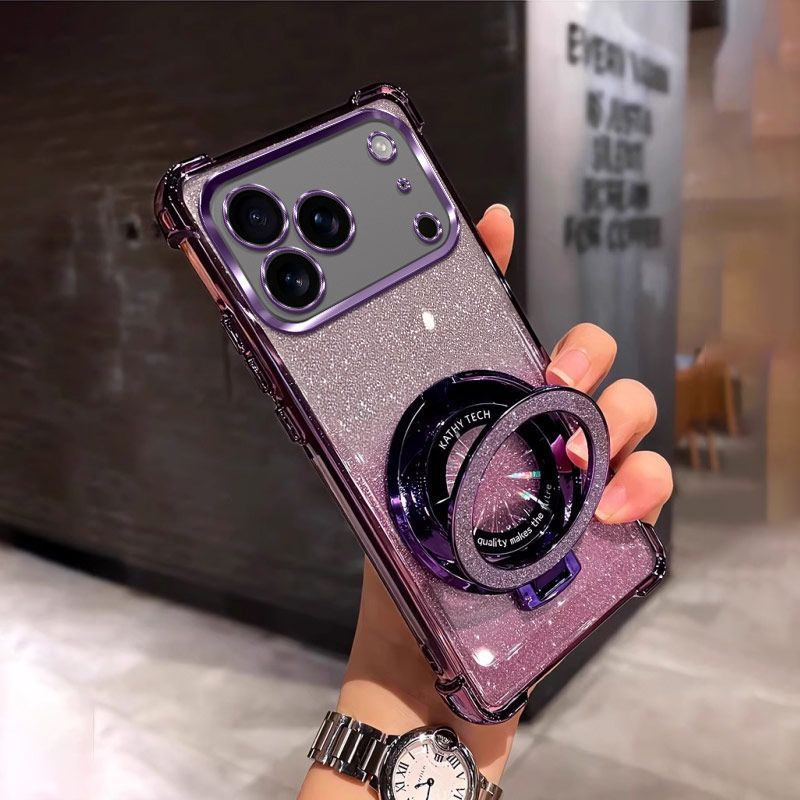 Luxury Magnetic Support Transparent Glitter Powder Phone Case For Tecno Spark 50 4G Fall Prevention Protective Cover
