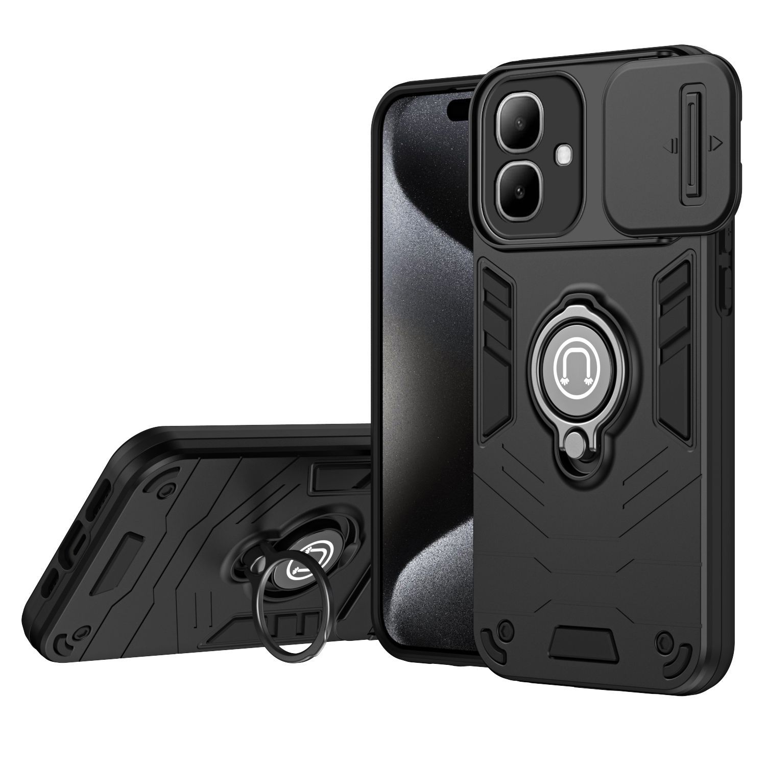 Shockproof TPU Hard PC Camera Protector Phone Case for Infinix Smart 20 4G Ring Stand Holder Back Cover Case