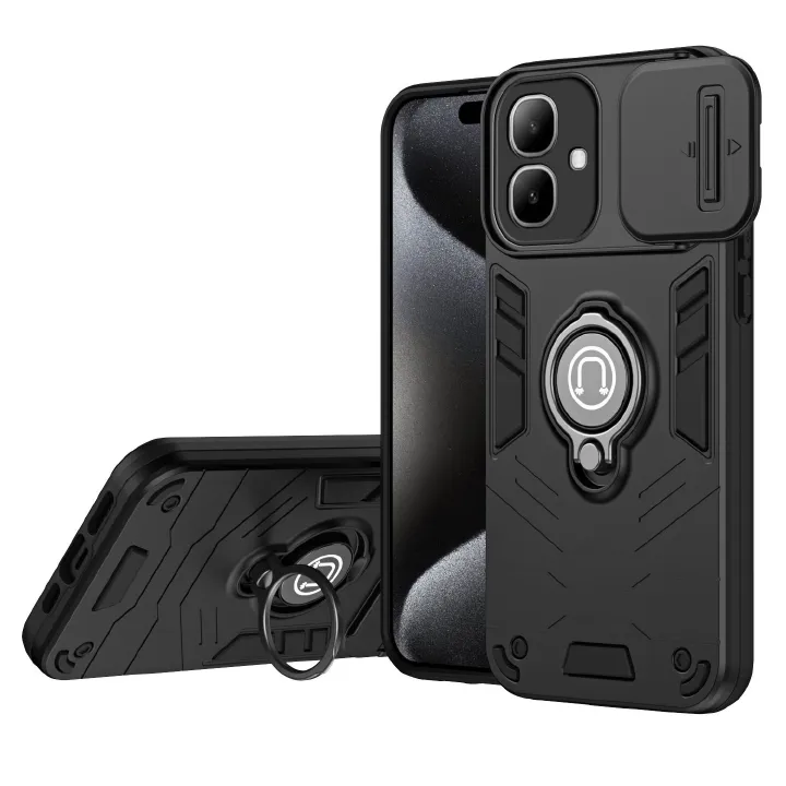 Shockproof TPU Hard PC Camera Protector Phone Case for Infinix Smart 20 4G Ring Stand Holder Back Cover Case
