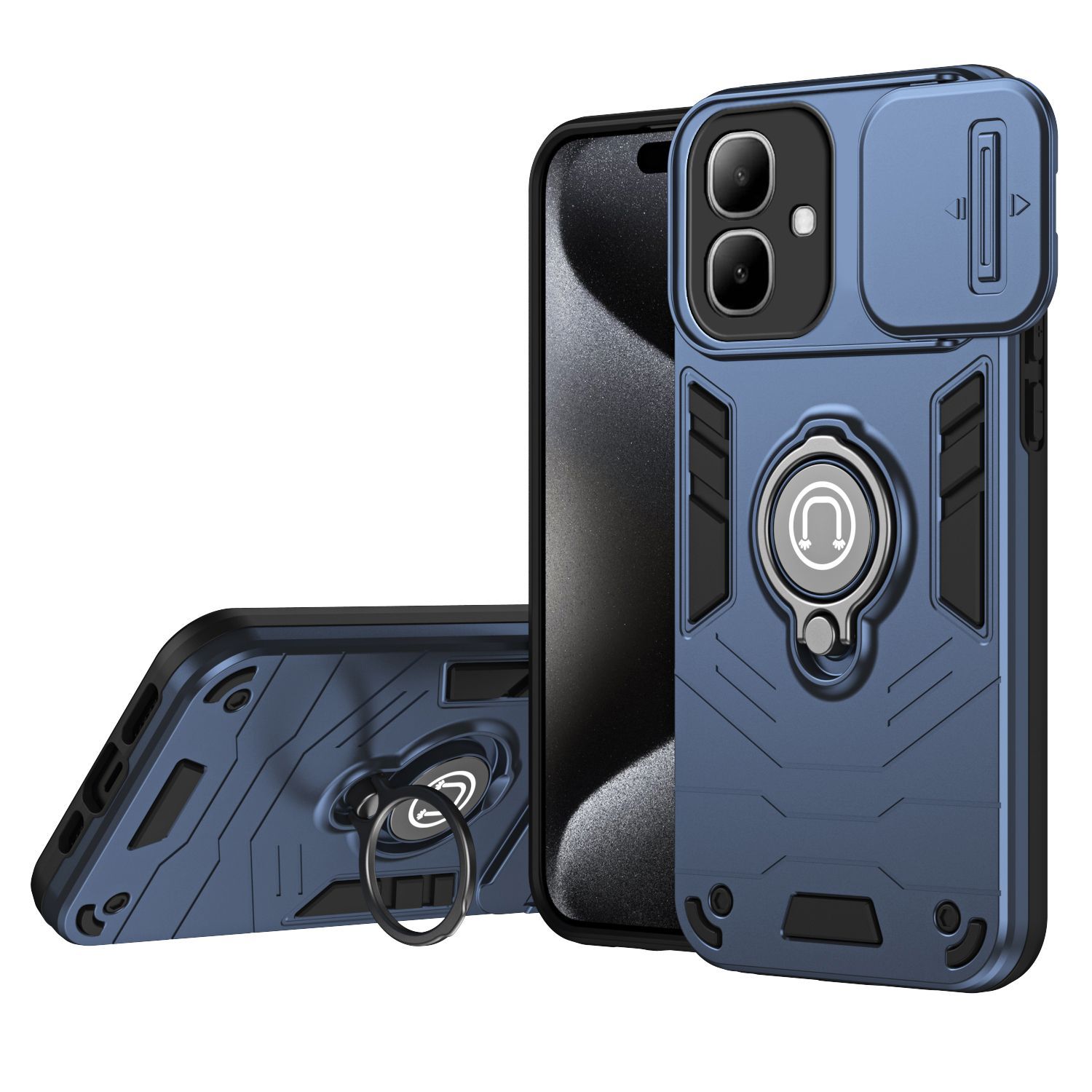 Shockproof TPU Hard PC Camera Protector Phone Case for Infinix Smart 20 4G Ring Stand Holder Back Cover Case