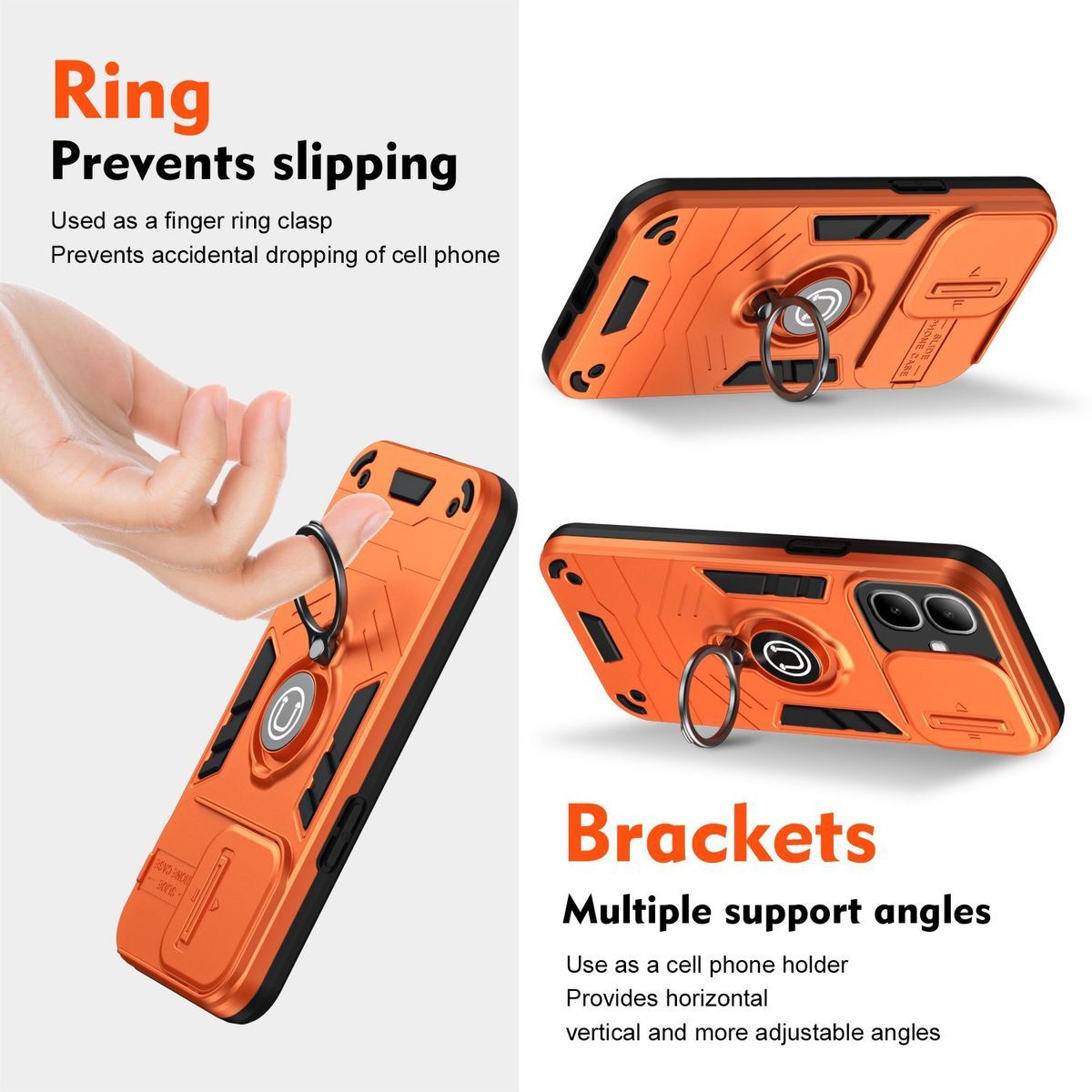 Shockproof TPU Hard PC Camera Protector Phone Case for Infinix Smart 20 4G Ring Stand Holder Back Cover Case