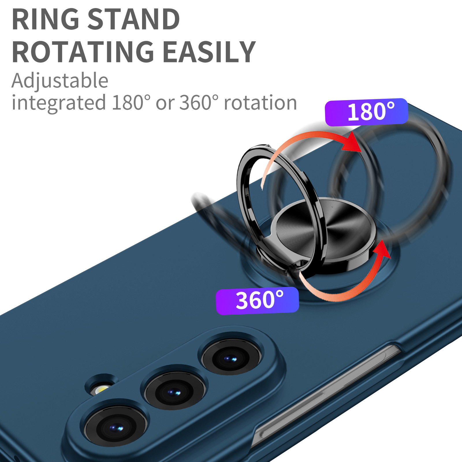 Phone Case for Samsung Galaxy Z Fold 7/6/5/4/3 360° Rotatable Metal Ring Holder Kickstand, Magnetic Car Mount Supported, Shock‑Absorbent Slim Foldable Phone Case