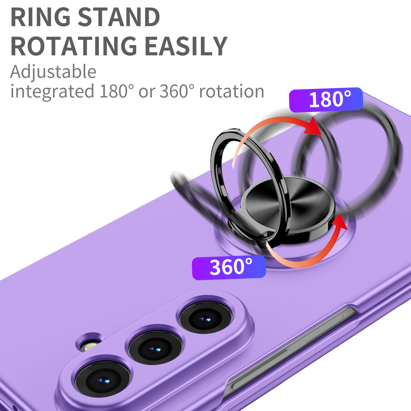 Phone Case for Samsung Galaxy Z Fold 7/6/5/4/3 360° Rotatable Metal Ring Holder Kickstand, Magnetic Car Mount Supported, Shock‑Absorbent Slim Foldable Phone Case