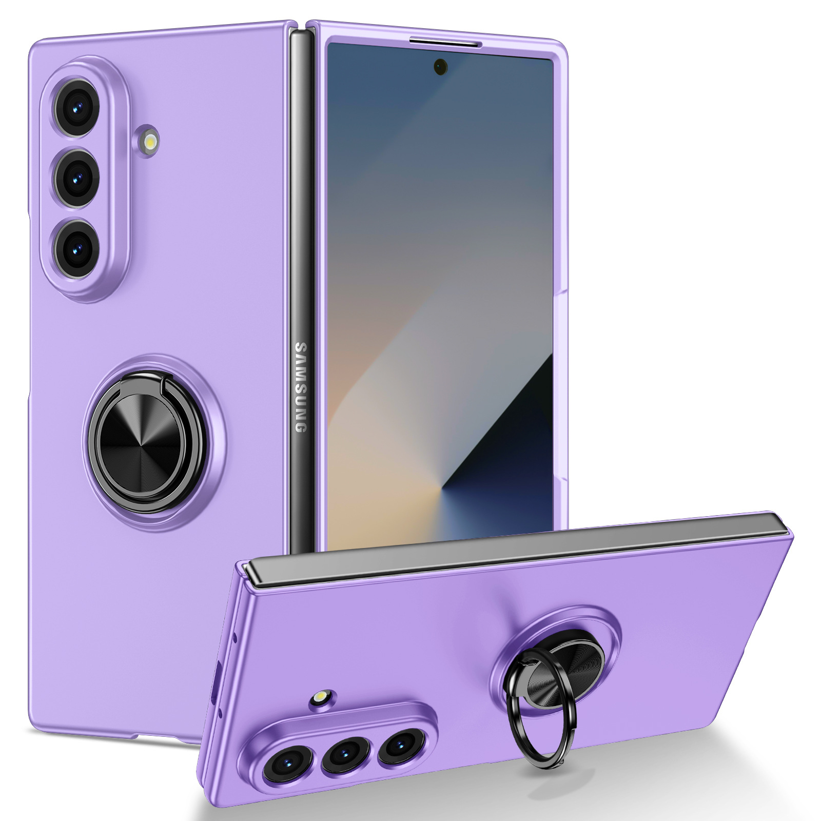 Phone Case for Samsung Galaxy Z Fold 7/6/5/4/3 360° Rotatable Metal Ring Holder Kickstand, Magnetic Car Mount Supported, Shock‑Absorbent Slim Foldable Phone Case