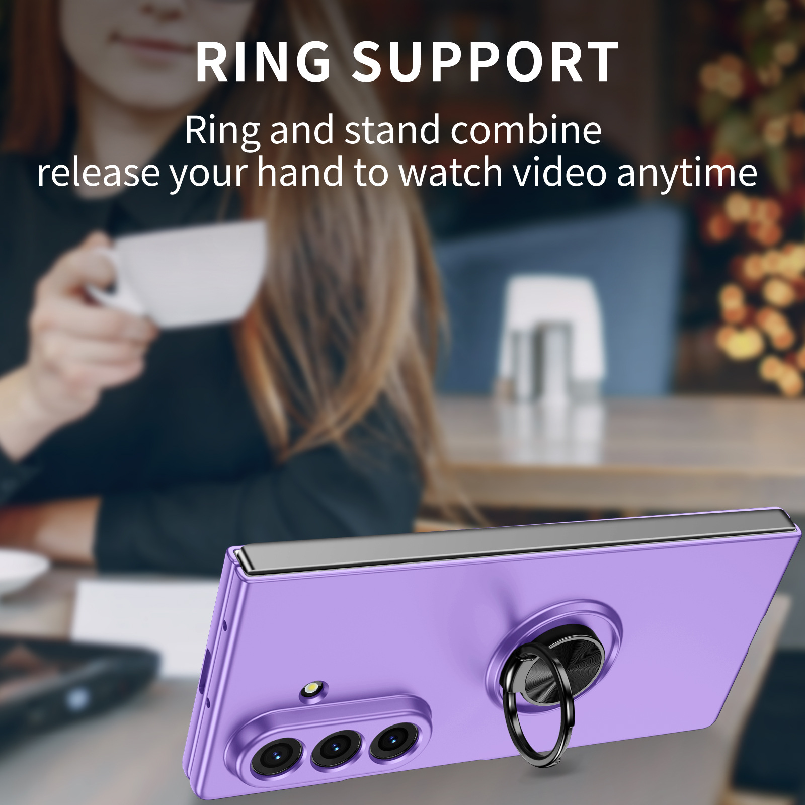 Phone Case for Samsung Galaxy Z Fold 7/6/5/4/3 360° Rotatable Metal Ring Holder Kickstand, Magnetic Car Mount Supported, Shock‑Absorbent Slim Foldable Phone Case