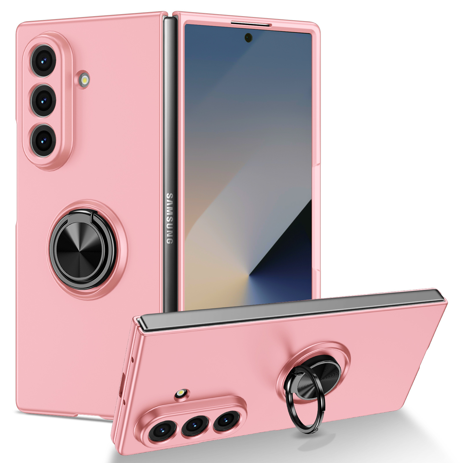 Phone Case for Samsung Galaxy Z Fold 7/6/5/4/3 360° Rotatable Metal Ring Holder Kickstand, Magnetic Car Mount Supported, Shock‑Absorbent Slim Foldable Phone Case
