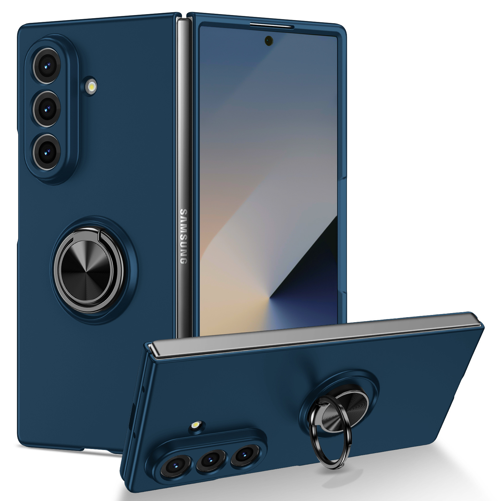 Phone Case for Samsung Galaxy Z Fold 7/6/5/4/3 360° Rotatable Metal Ring Holder Kickstand, Magnetic Car Mount Supported, Shock‑Absorbent Slim Foldable Phone Case