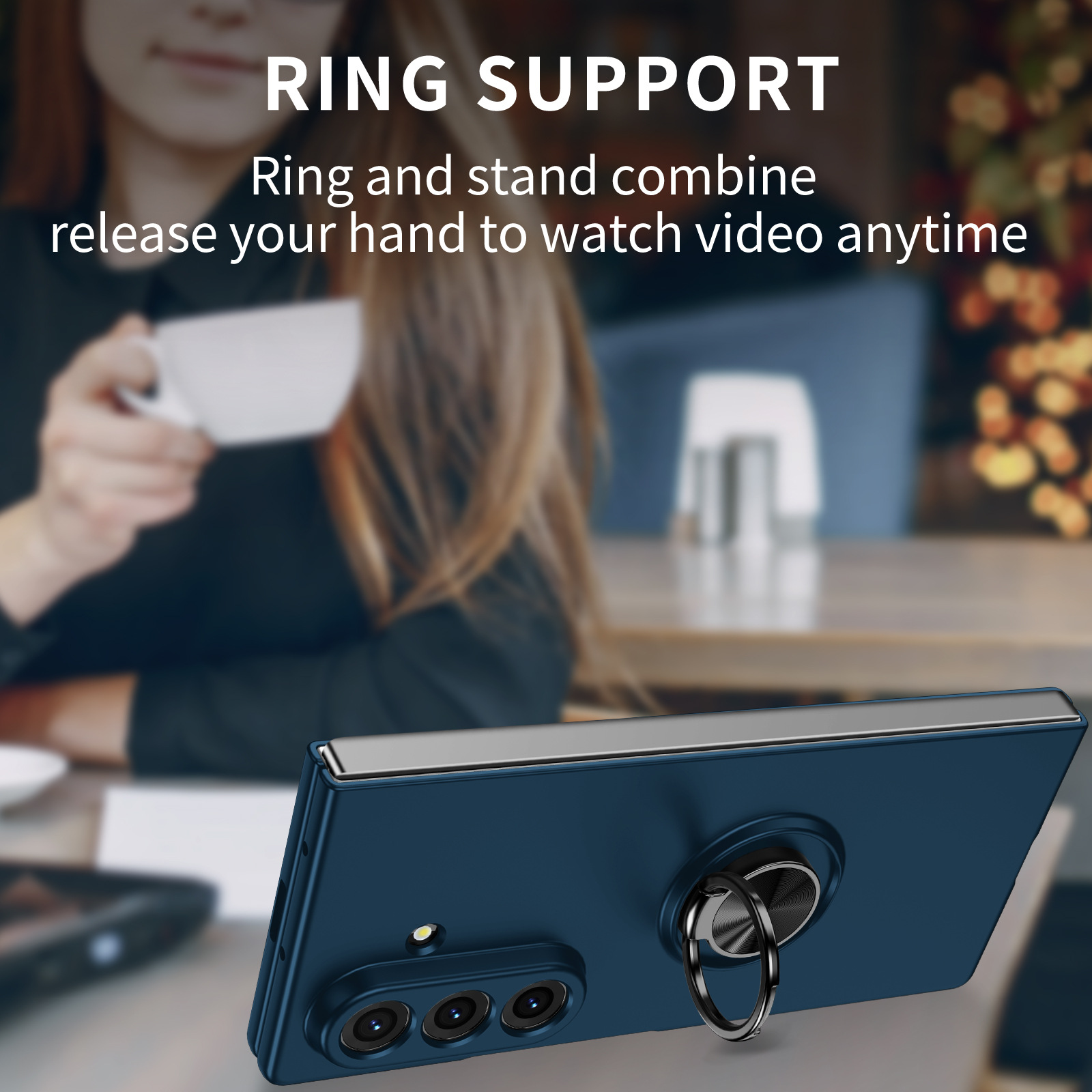 Phone Case for Samsung Galaxy Z Fold 7/6/5/4/3 360° Rotatable Metal Ring Holder Kickstand, Magnetic Car Mount Supported, Shock‑Absorbent Slim Foldable Phone Case
