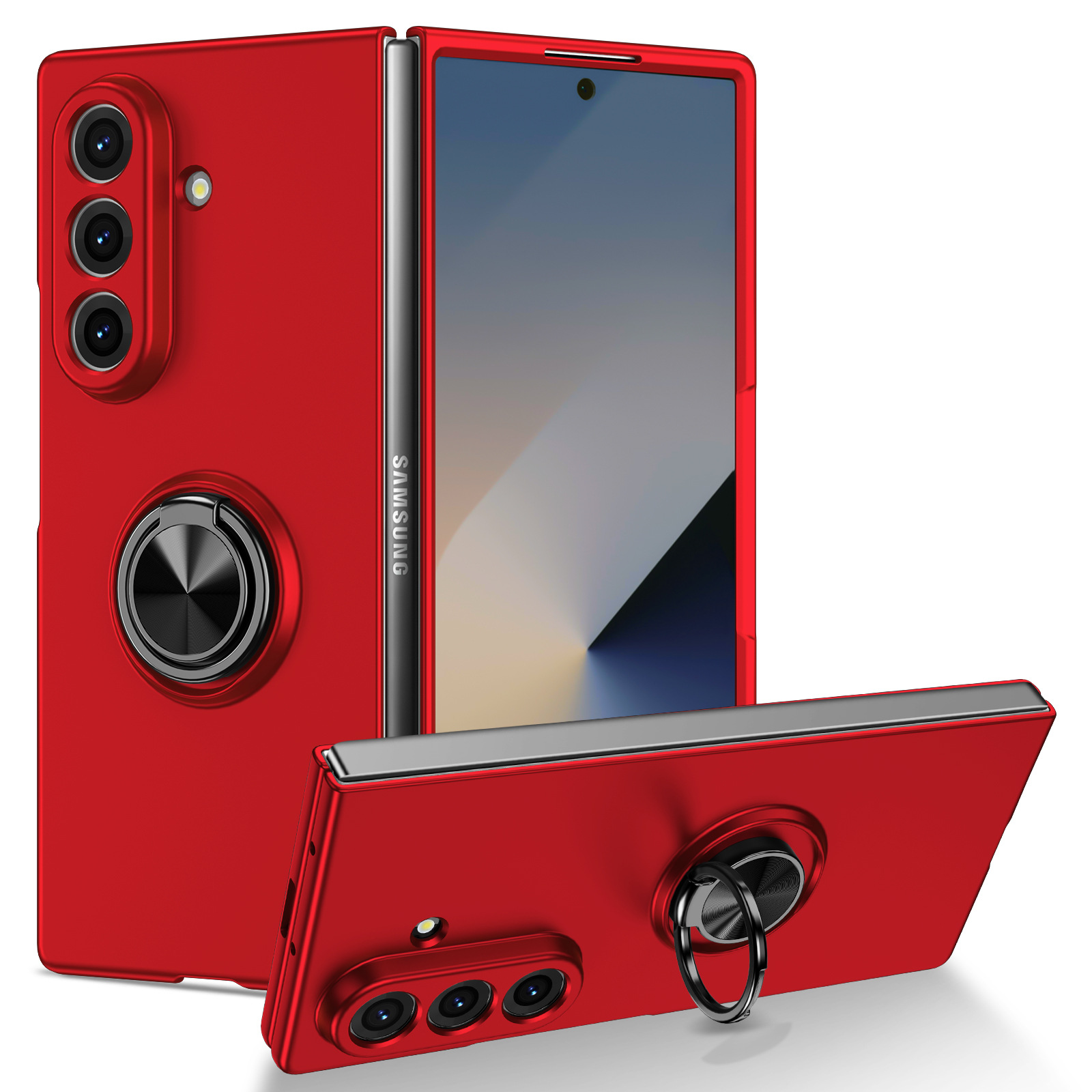 Phone Case for Samsung Galaxy Z Fold 7/6/5/4/3 360° Rotatable Metal Ring Holder Kickstand, Magnetic Car Mount Supported, Shock‑Absorbent Slim Foldable Phone Case