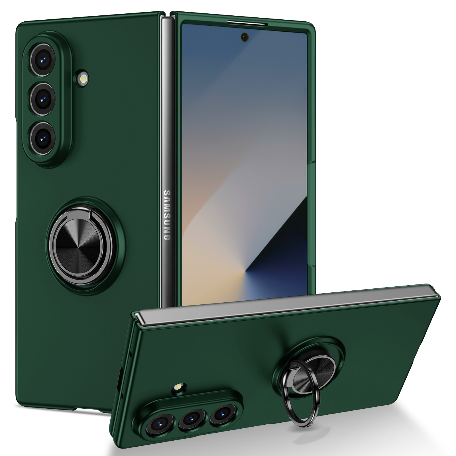 Phone Case for Samsung Galaxy Z Fold 7/6/5/4/3 360° Rotatable Metal Ring Holder Kickstand, Magnetic Car Mount Supported, Shock‑Absorbent Slim Foldable Phone Case