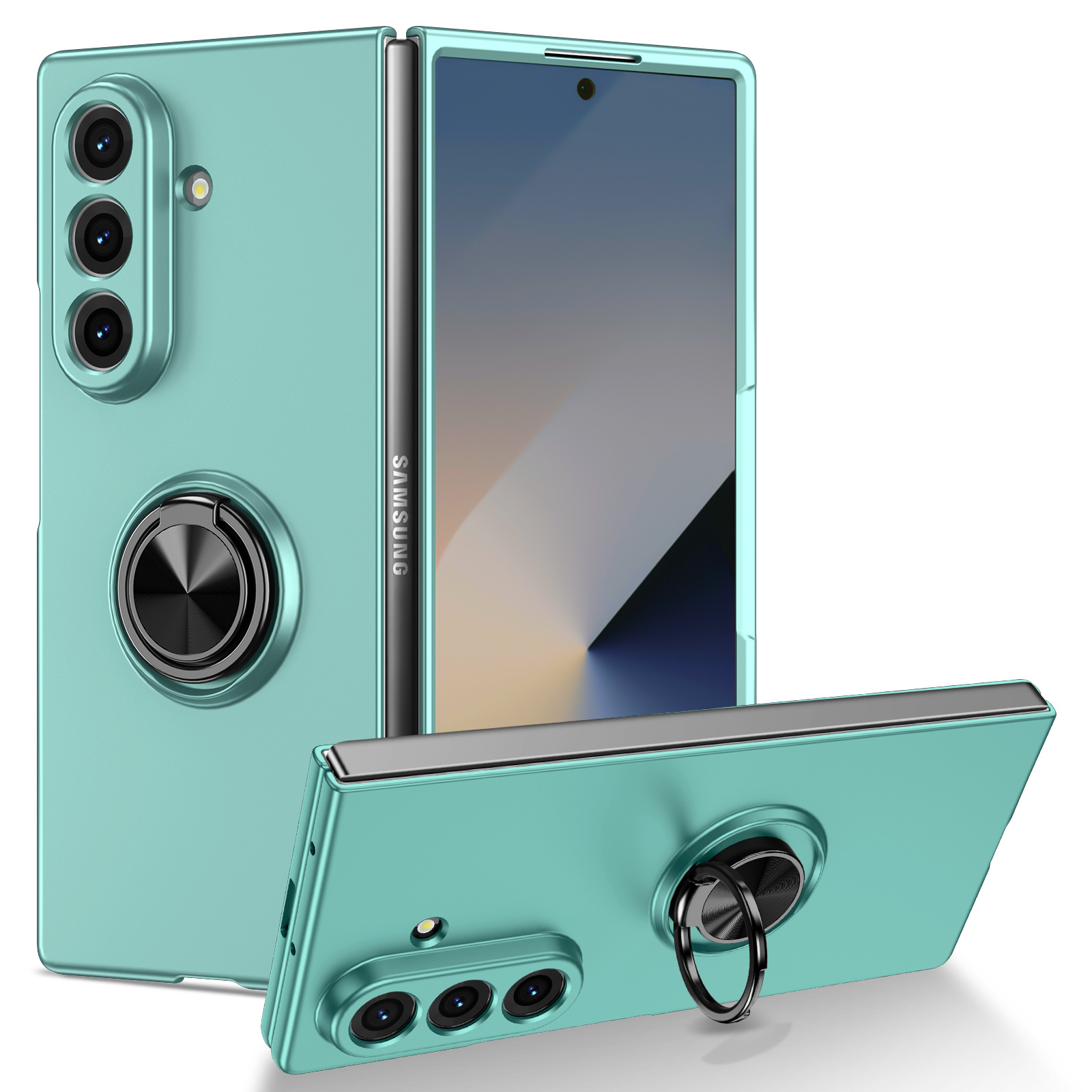 Phone Case for Samsung Galaxy Z Fold 7/6/5/4/3 360° Rotatable Metal Ring Holder Kickstand, Magnetic Car Mount Supported, Shock‑Absorbent Slim Foldable Phone Case